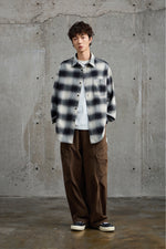 Black & White Plaid Flannel Overshirt Lifestyle view | Weezy