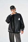 Black Retro Rewind Leather Varsity Jacket