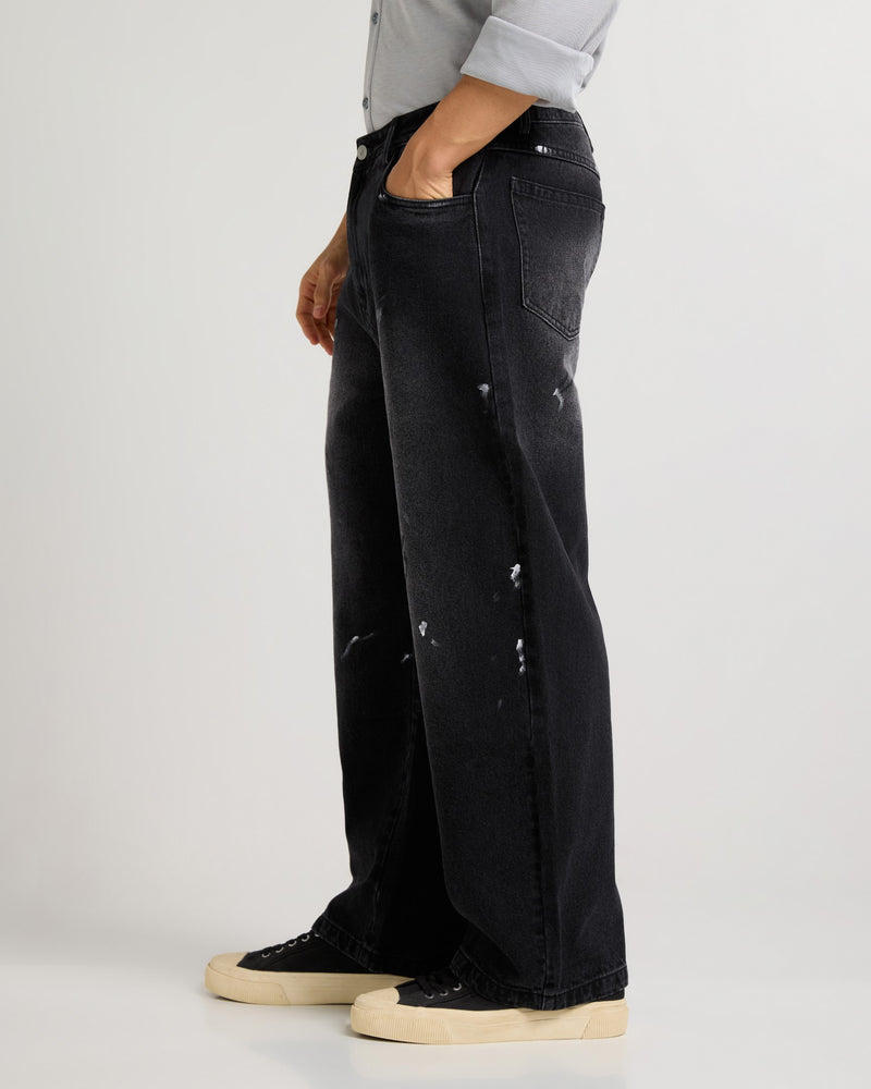 Monochrome Stroke Painted Baggy Fit Jeans Side view | Weezy