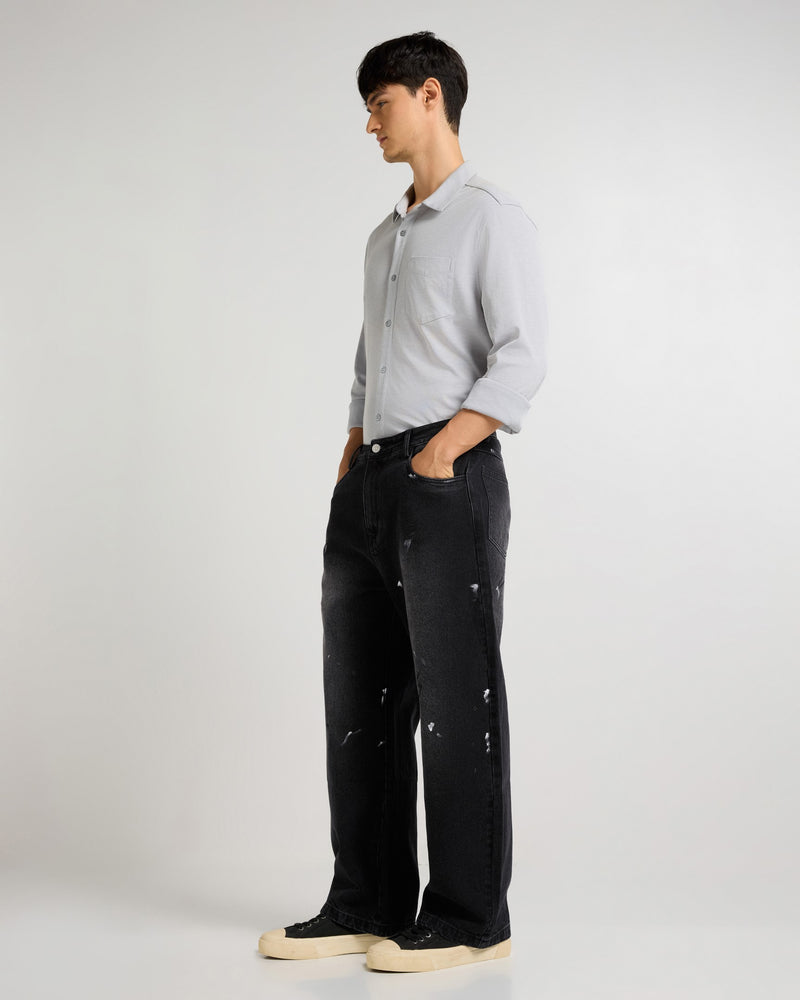 Monochrome Stroke Painted Baggy Fit Jeans Back view | Weezy