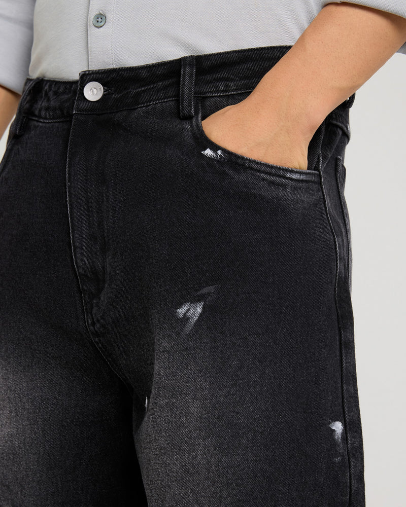 Monochrome Stroke Painted Baggy Fit Jeans Lifestyle view | Weezy