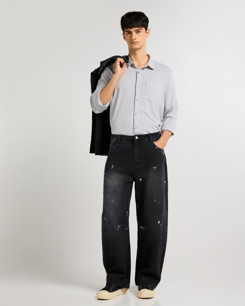 Monochrome Stroke Painted Baggy Fit Jeans Front view | Weezy