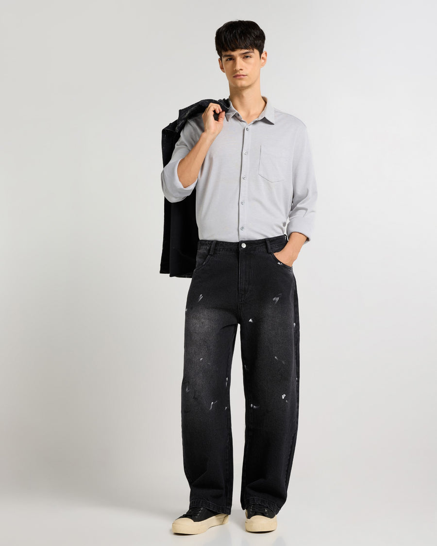 Monochrome Stroke Painted Baggy Fit Jeans Front view | Weezy