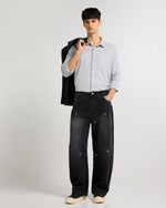 Monochrome Stroke Painted Baggy Fit Jeans Front view | Weezy