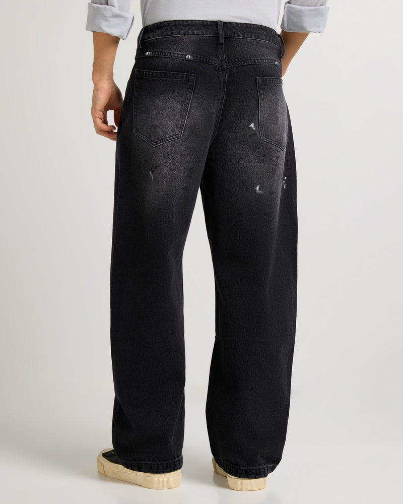Monochrome Stroke Painted Baggy Fit Jeans Flat lay | Weezy