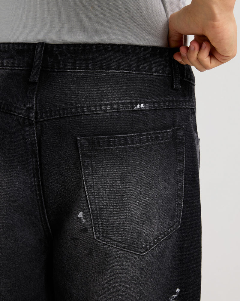 Monochrome Stroke Painted Baggy Fit Jeans Model view | Weezy