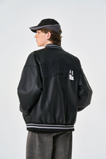 Black Retro Rewind Leather Varsity Jacket Detail view | Weezy