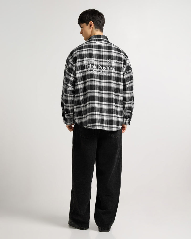 Embroidered Midnight Black Checkered Overshirt Lifestyle view | Weezy