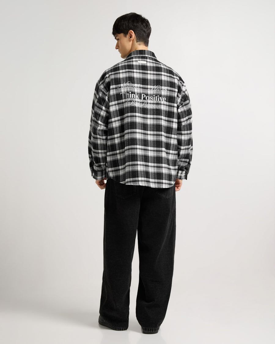 Embroidered Midnight Black Checkered Overshirt Lifestyle view | Weezy