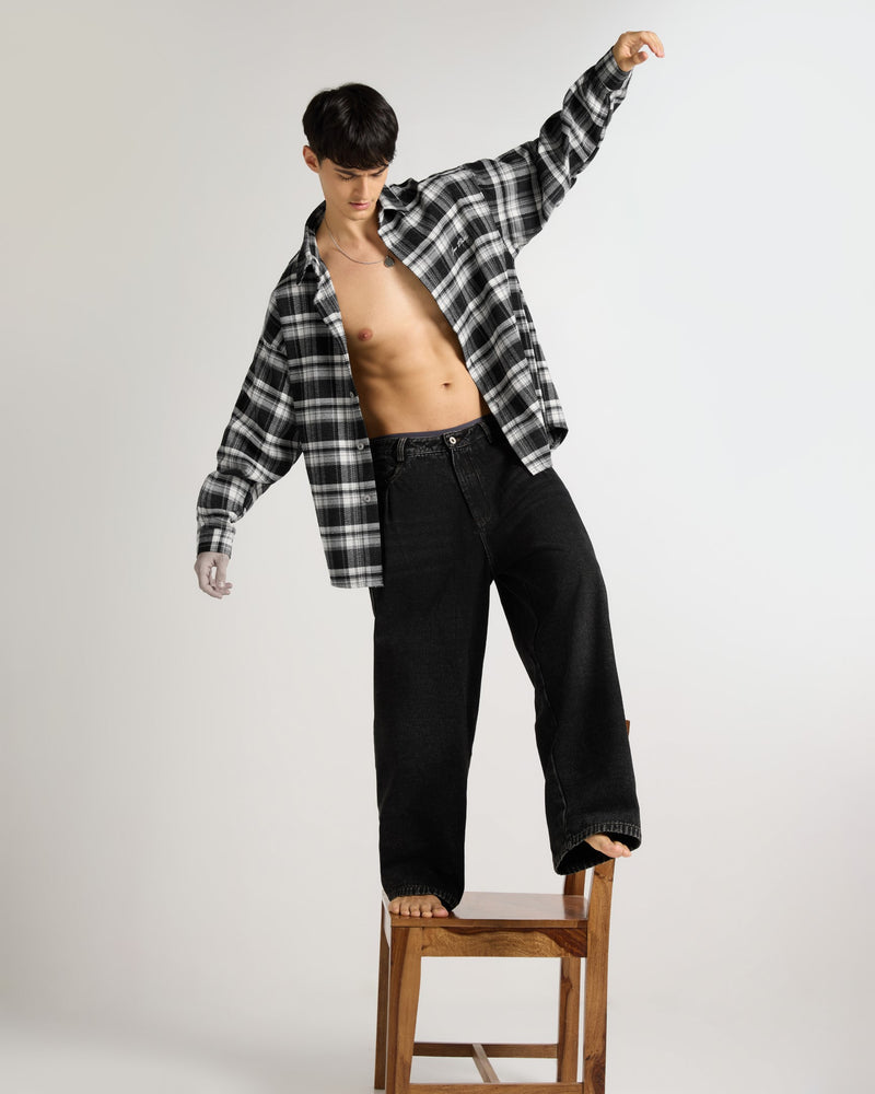 Embroidered Midnight Black Checkered Overshirt View 9 | Weezy