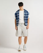 White Melange Utility Cargo Shorts Side view | Weezy