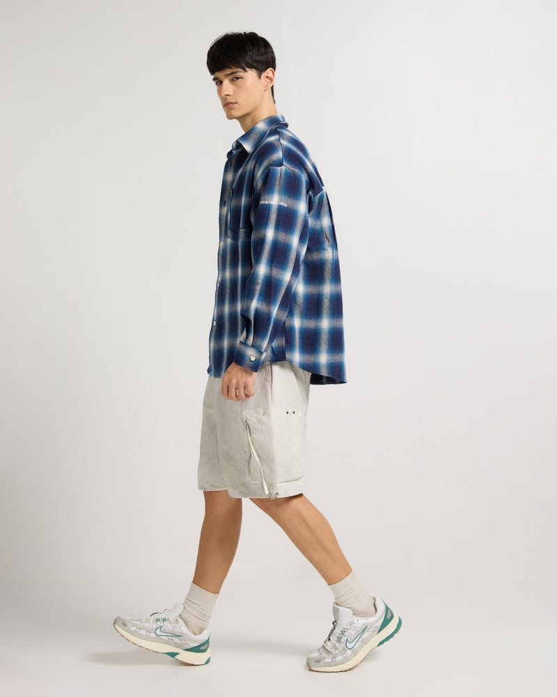 Indigo Checkered Flannel Overshirt Back view | Weezy