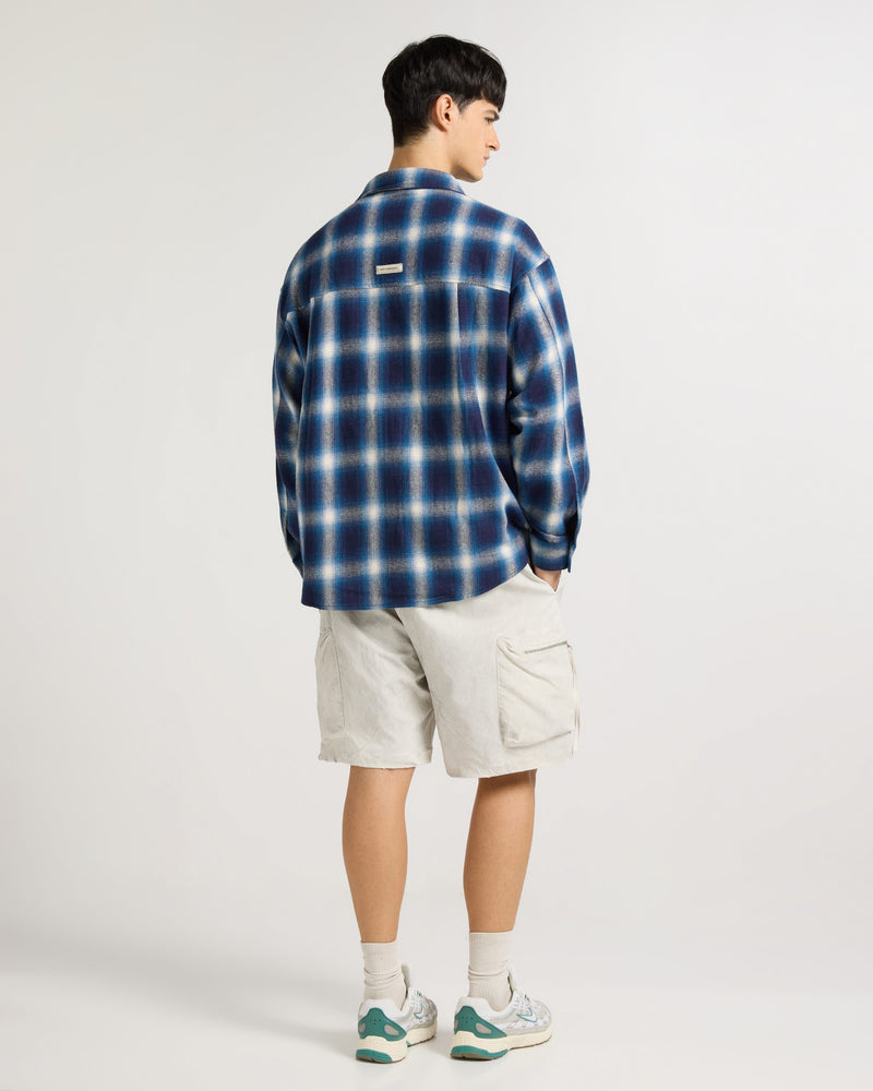 Indigo Checkered Flannel Overshirt Flat lay | Weezy