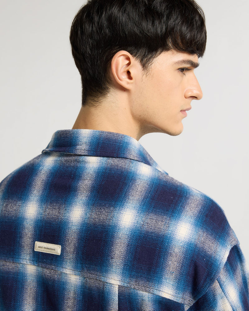 Indigo Checkered Flannel Overshirt Lifestyle view | Weezy