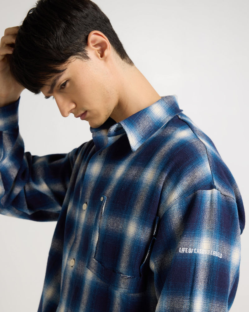 Indigo Checkered Flannel Overshirt Detail view | Weezy