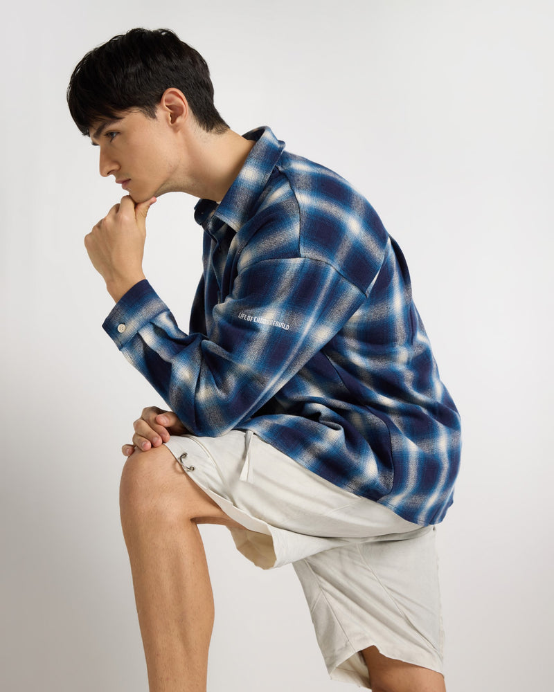 Indigo Checkered Flannel Overshirt Side view | Weezy