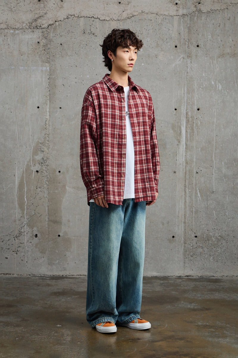 Crimson White Chequered Plaid Overshirt Side view | Weezy