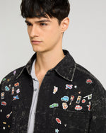 Embellished Acid Wash Black Shacket Detail view | Weezy