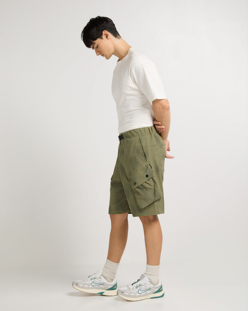 Olive Green Utility Cargo Shorts Side view | Weezy