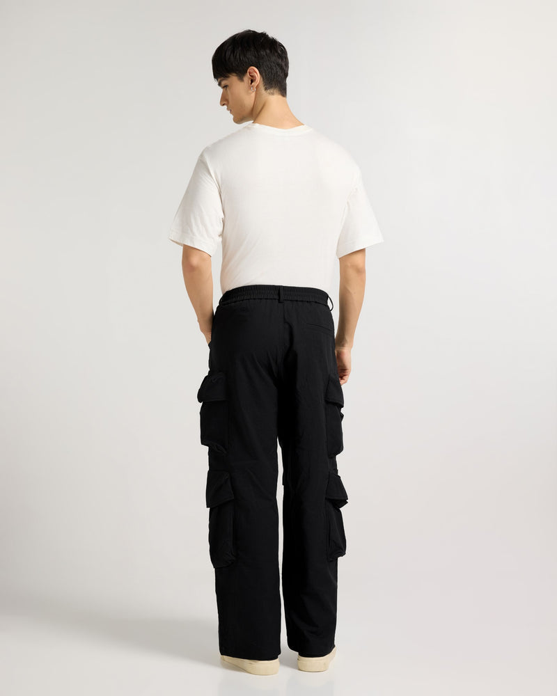 Black Wide Leg Utility Cargo Detail view | Weezy