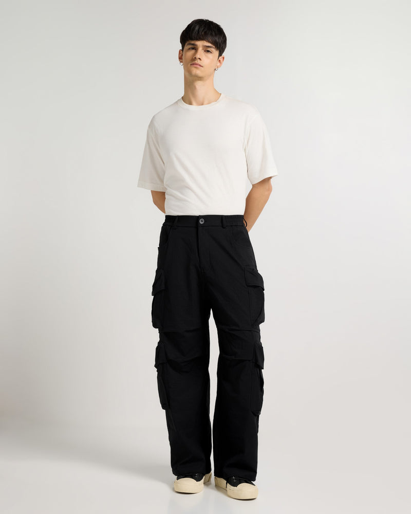 Black Wide Leg Utility Cargo Back view | Weezy