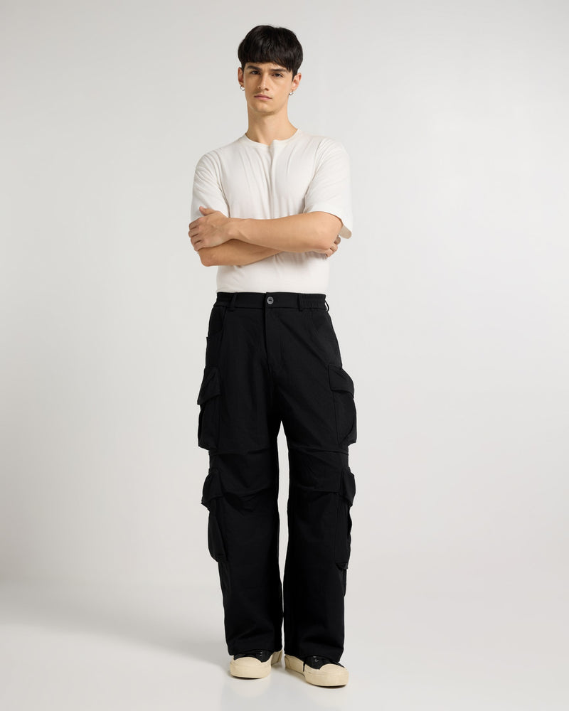 Black Wide Leg Utility Cargo Front view | Weezy