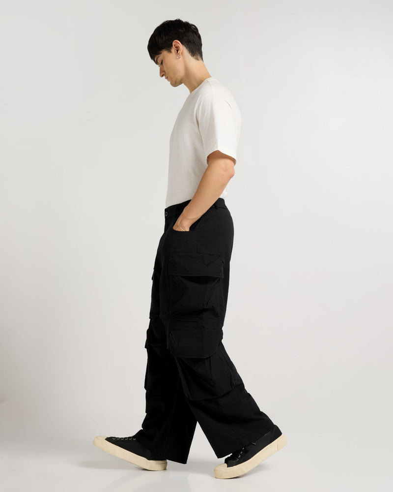 Black Wide Leg Utility Cargo Side view | Weezy