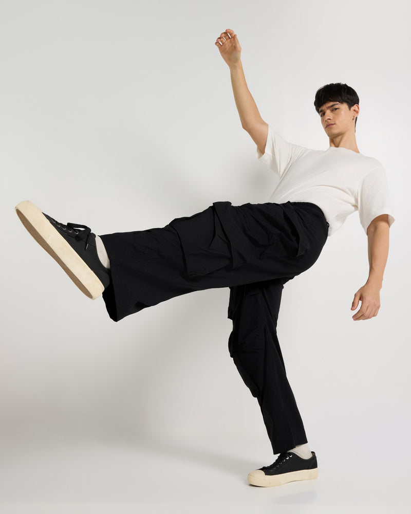 Black Wide Leg Utility Cargo Flat lay | Weezy