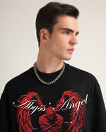 Premium Jet Black Abyss Angel Oversized T-shirt Side view | Weezy