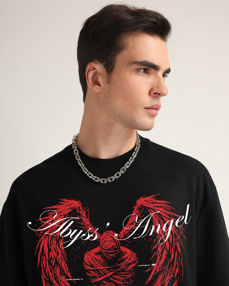 Premium Jet Black Abyss Angel Oversized T-shirt Side view | Weezy