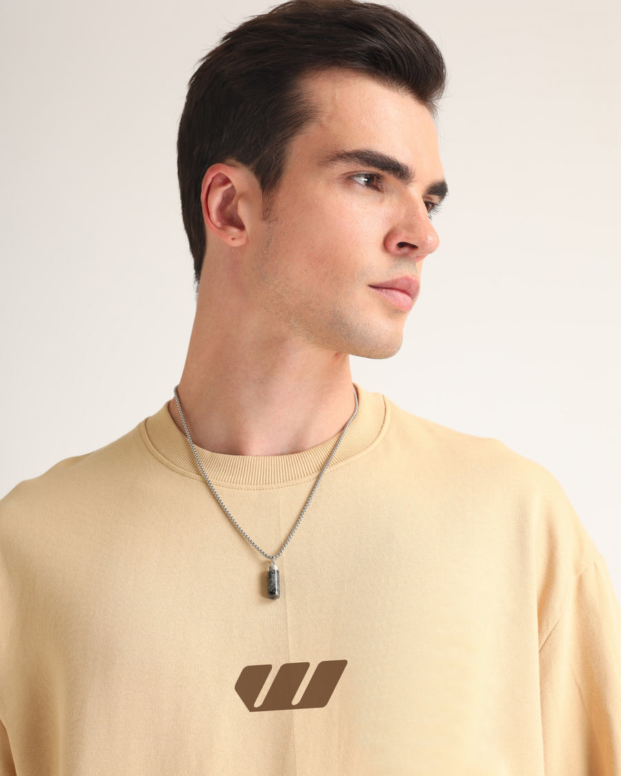Premium Beige Suffering Oversized T-shirt Side view | Weezy