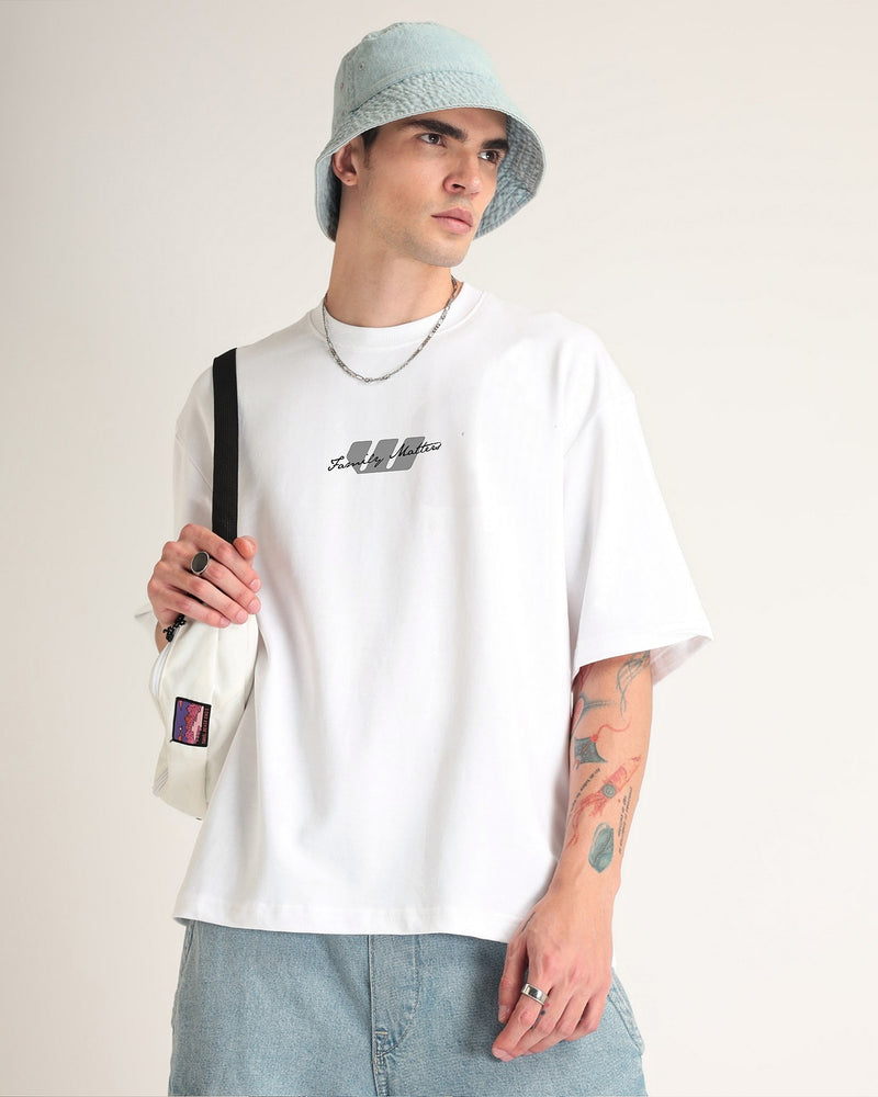 Premium White Family Matters Oversized T-shirt Back view | Weezy