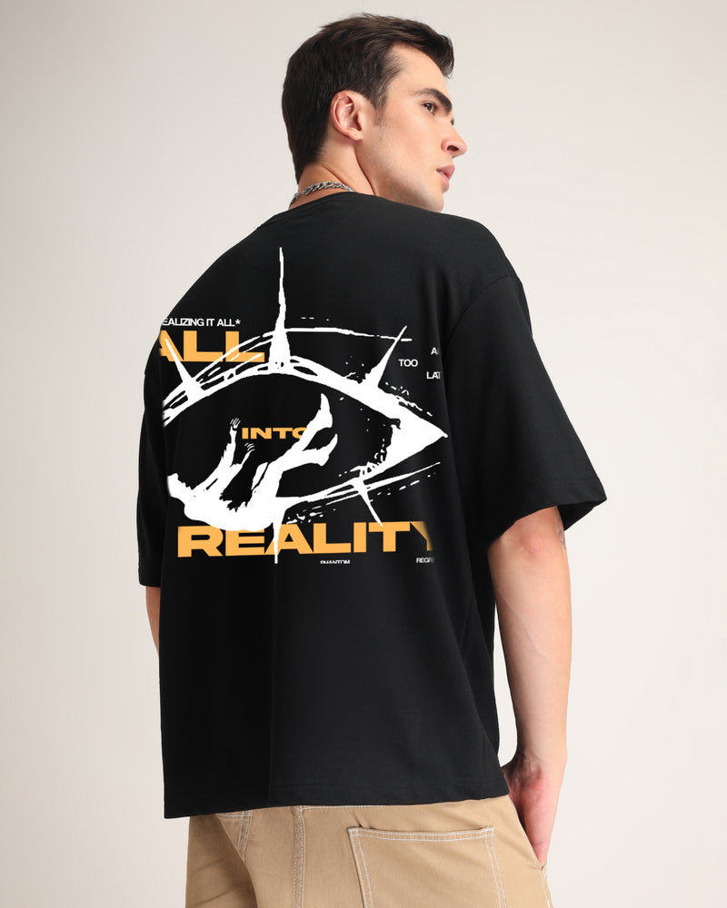 Premium Jet Black Fall Into Reality Oversized T-shirt Lifestyle view | Weezy