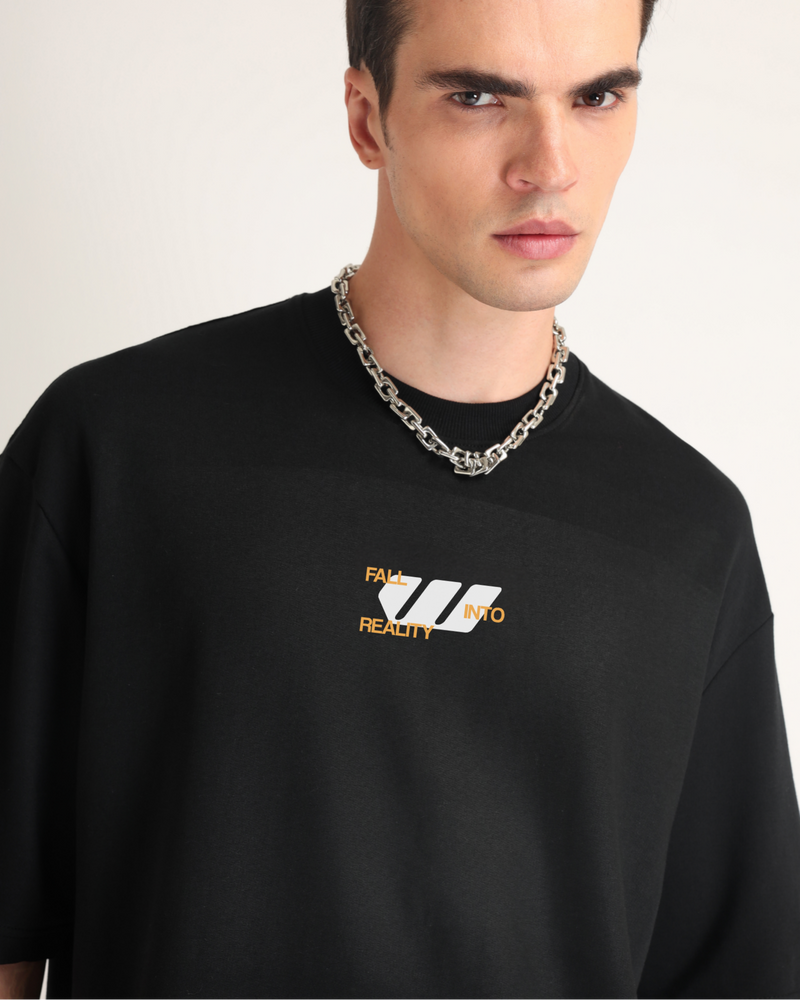 Premium Jet Black Fall Into Reality Oversized T-shirt Back view | Weezy