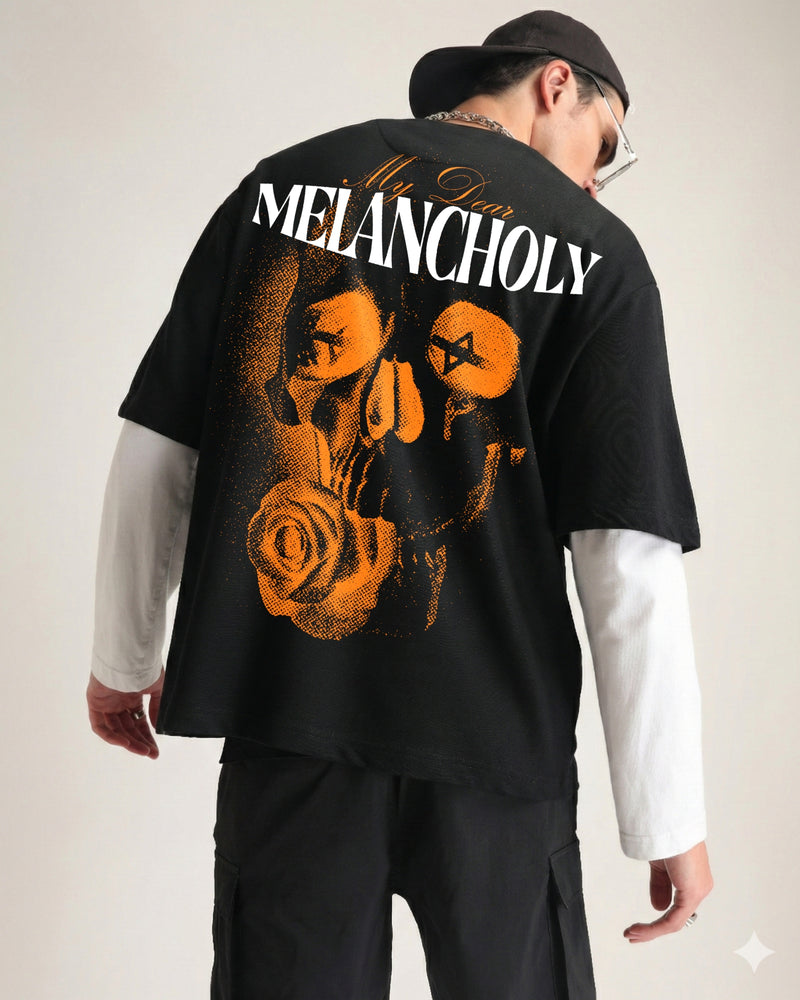 Premium Jet Black Melancholy Oversized T-shirt Side view | Weezy