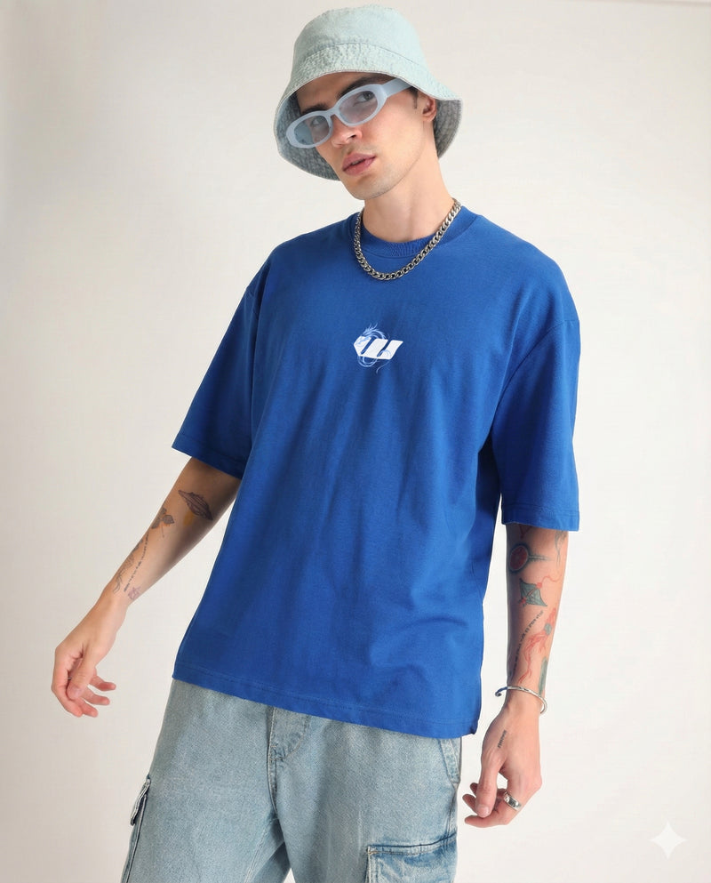 Premium Royal Blue Dragon Oversized T-shirt Detail view | Weezy