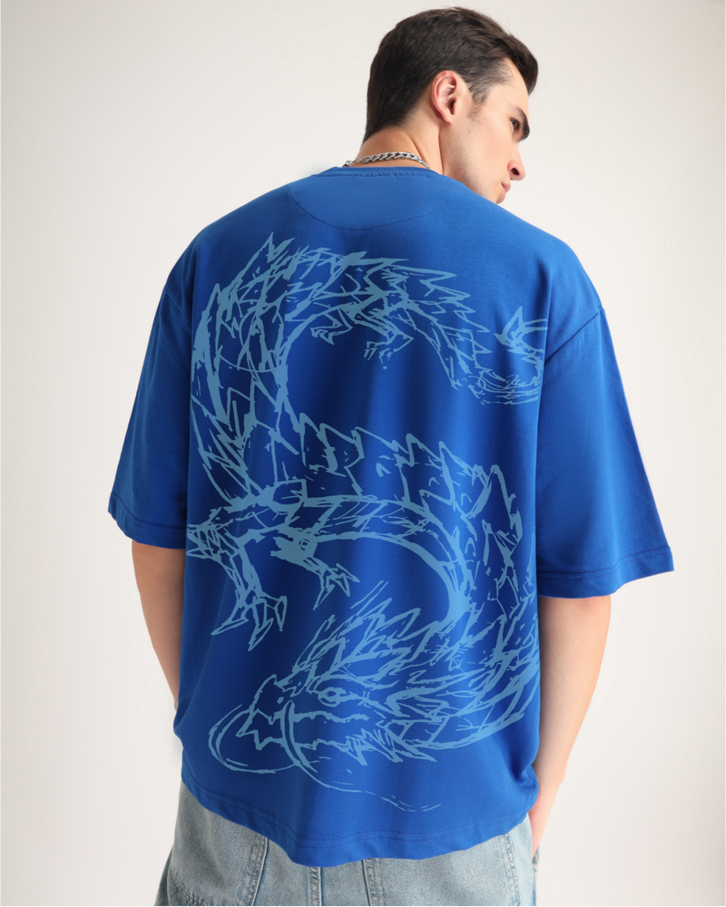 Premium Royal Blue Dragon Oversized T-shirt Front view | Weezy