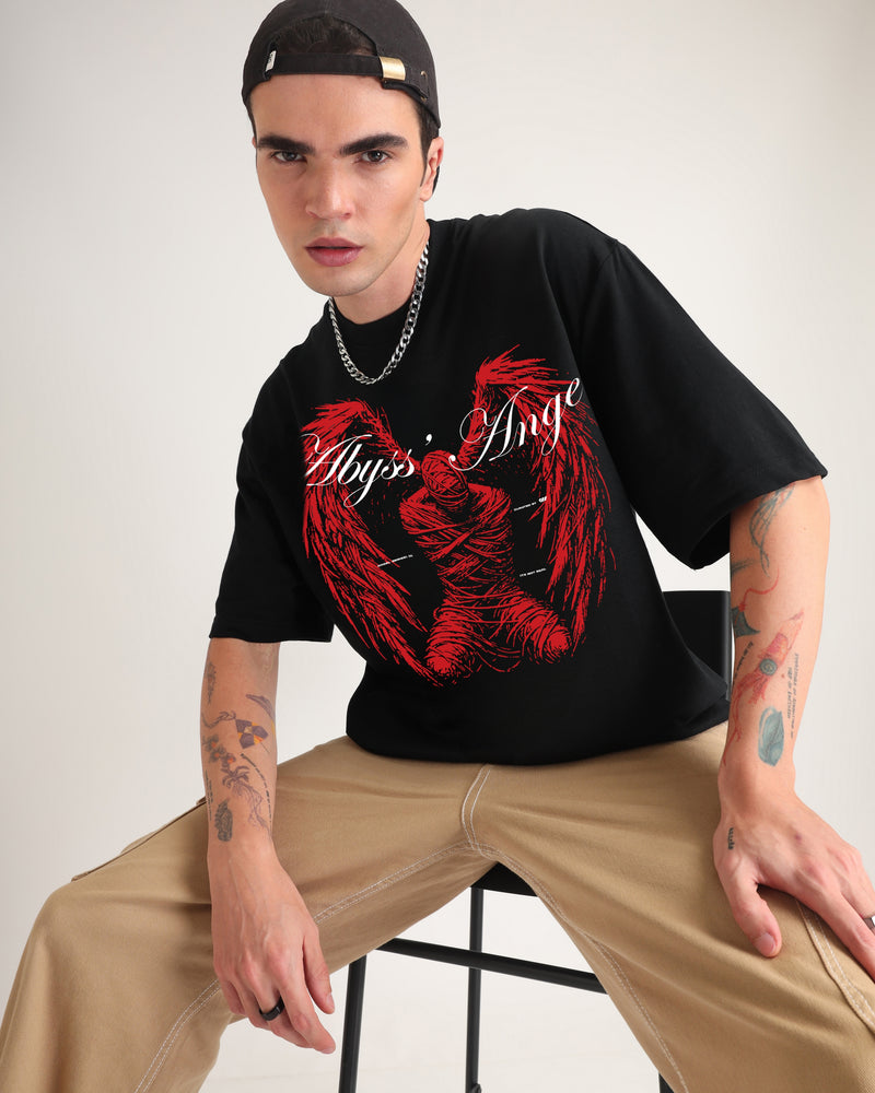 Premium Jet Black Abyss Angel Oversized T-shirt Back view | Weezy