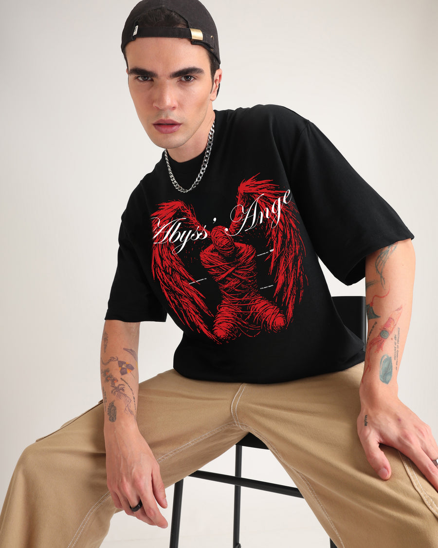 Premium Jet Black Abyss Angel Oversized T-shirt Back view | Weezy