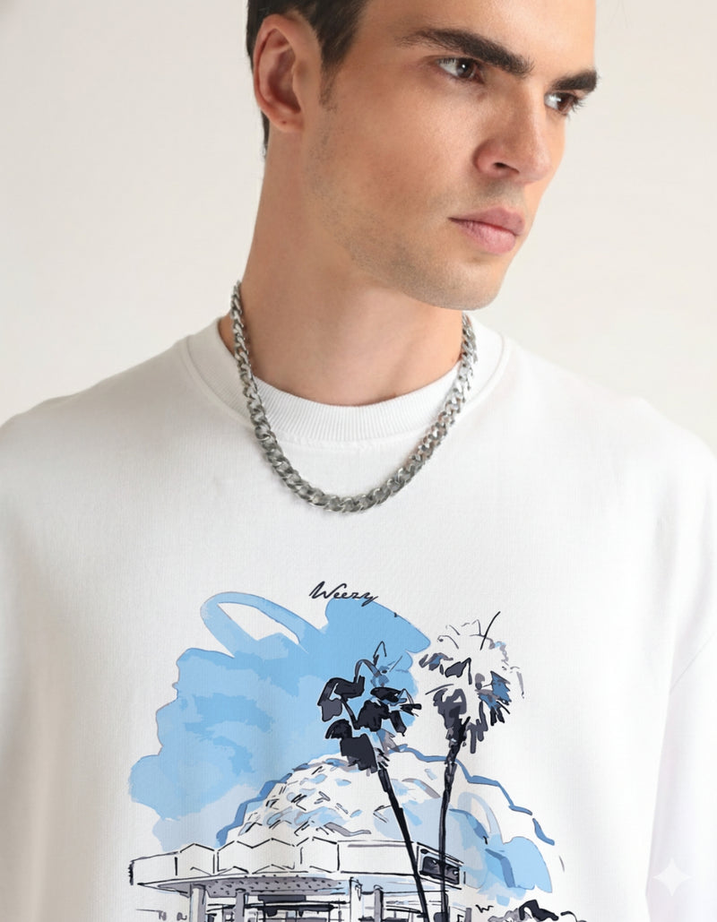 Premium White La Dolce Vita Oversized T-shirt Detail view | Weezy