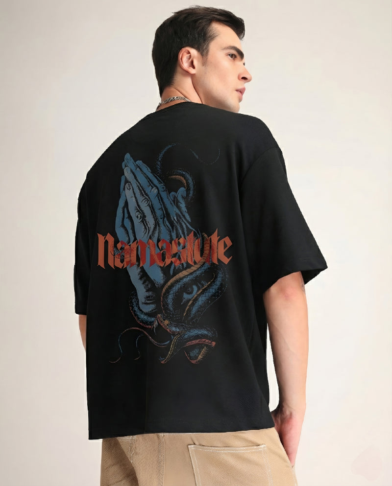 Premium Jet Black Namastute Oversized T-shirt Side view | Weezy