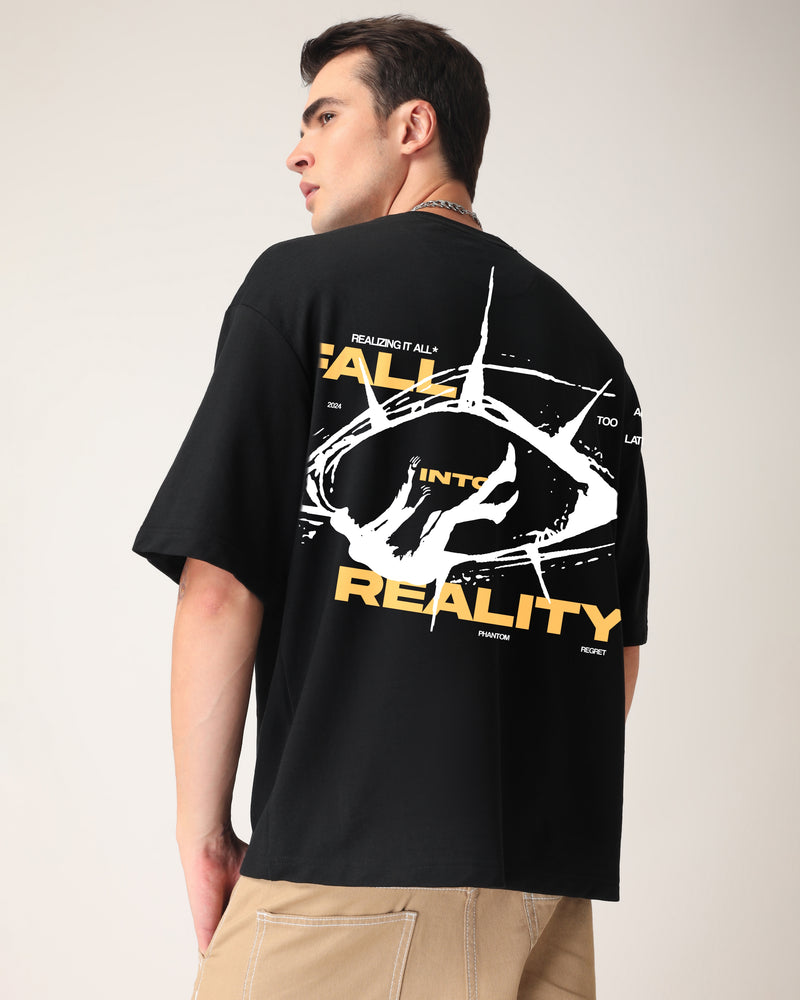 Premium Jet Black Fall Into Reality Oversized T-shirt Side view | Weezy
