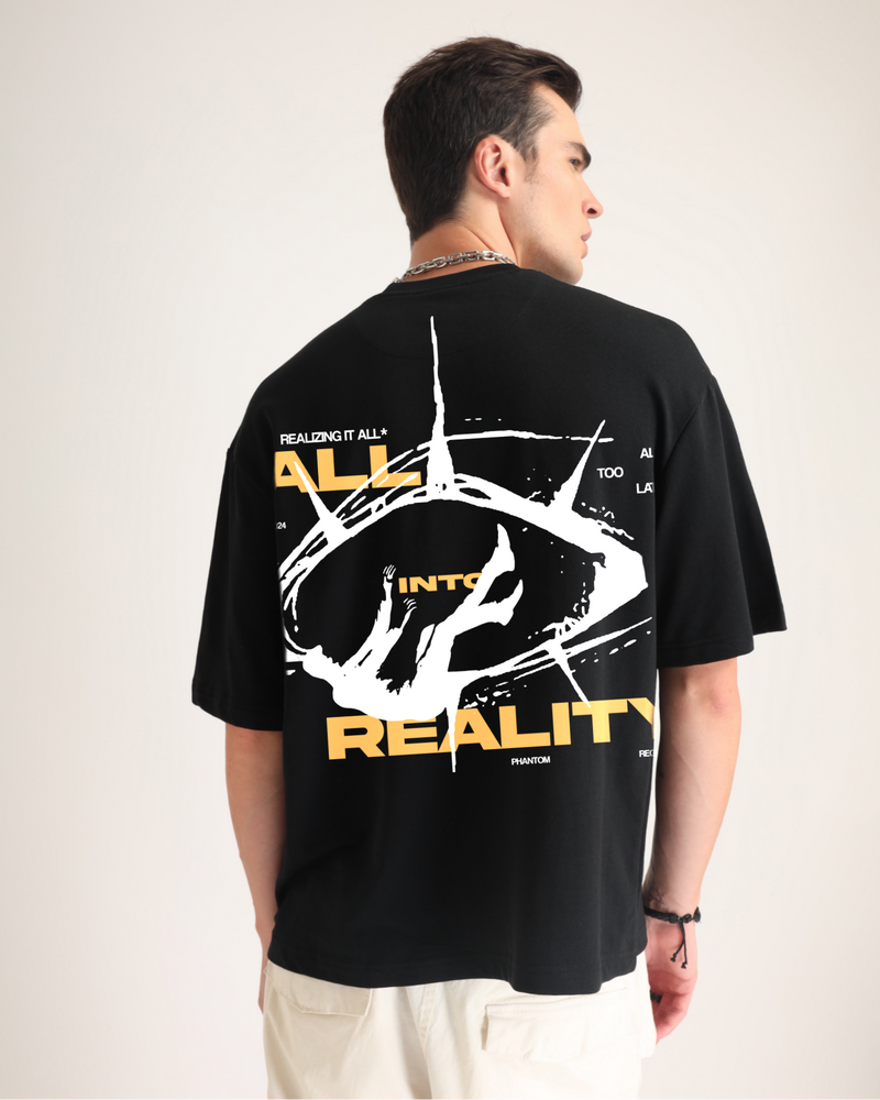 Premium Jet Black Fall Into Reality Oversized T-shirt Front view | Weezy