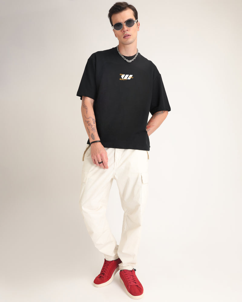 Premium Jet Black Fall Into Reality Oversized T-shirt Detail view | Weezy