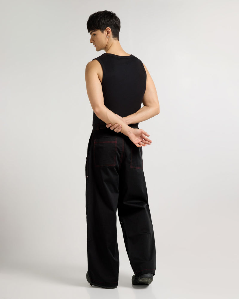 Wide Leg Cargo Pants With Contrast Stiching Detail view | Weezy