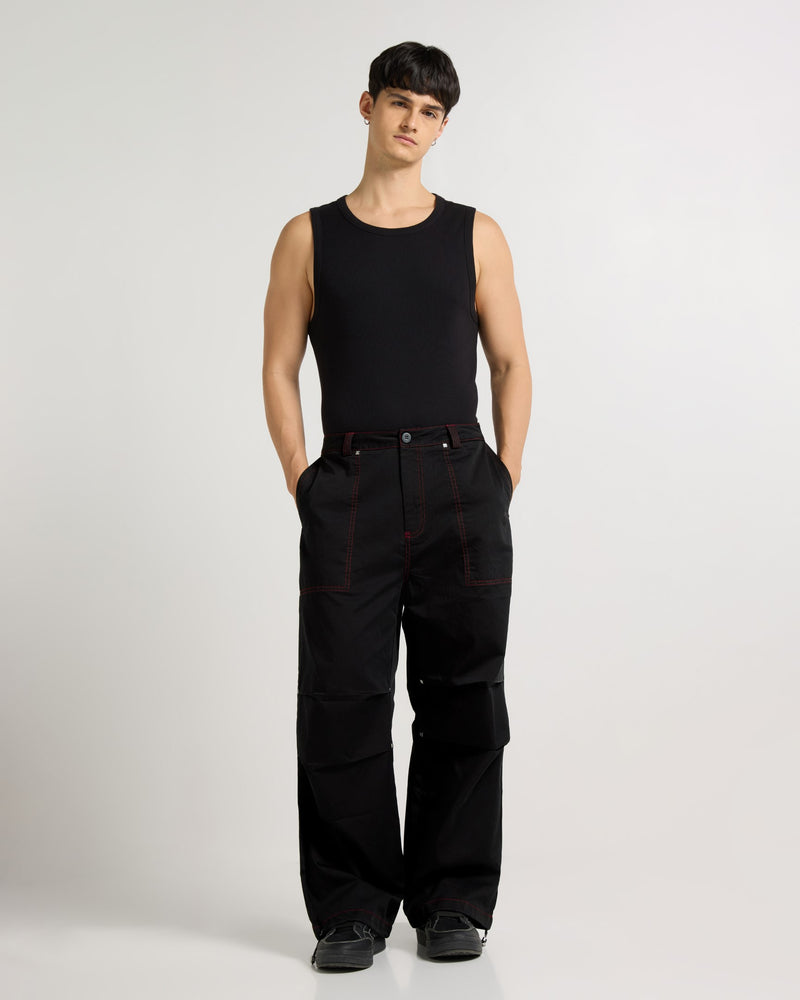 Wide Leg Cargo Pants With Contrast Stiching Side view | Weezy