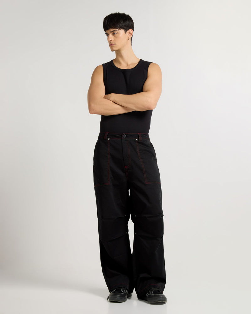 Wide Leg Cargo Pants With Contrast Stiching Front view | Weezy