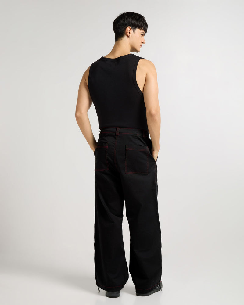 Wide Leg Cargo Pants With Contrast Stiching Lifestyle view | Weezy