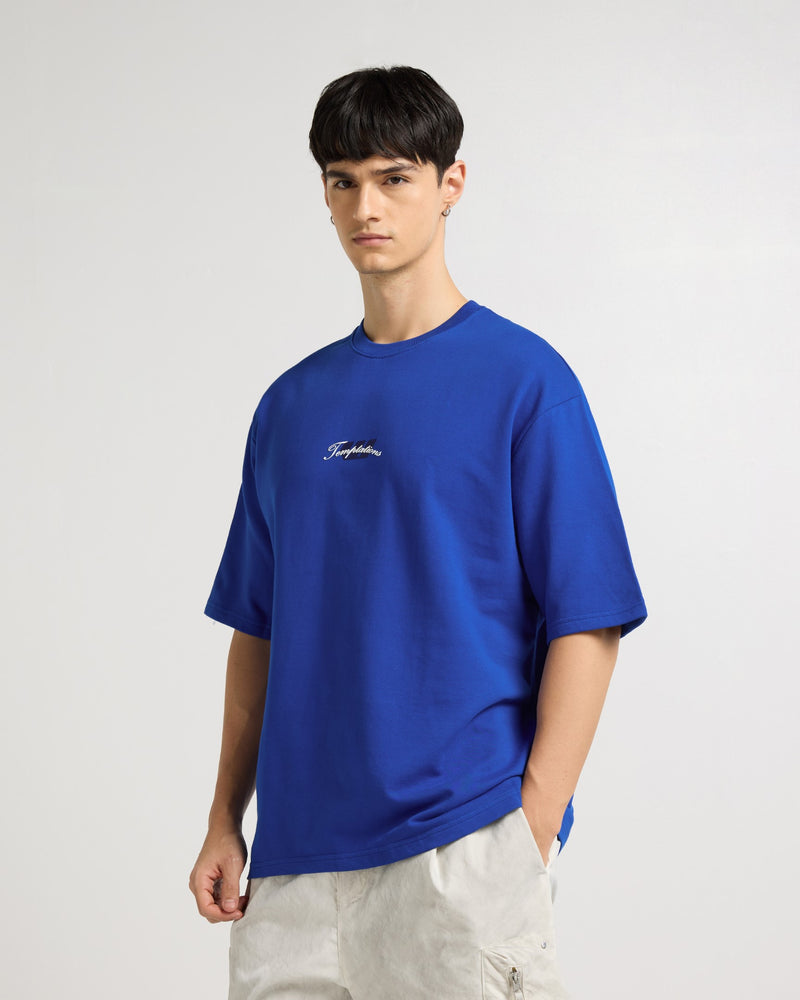 Premium Royal Blue Temptations Oversized T-shirt Side view | Weezy