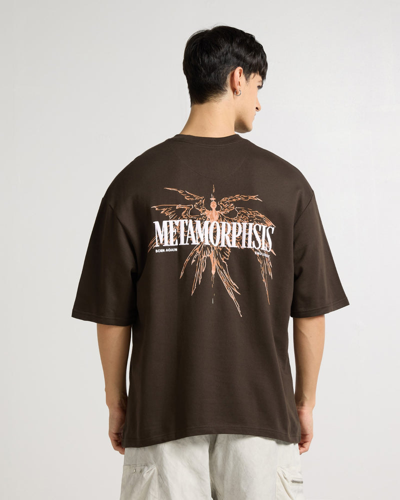 Premium Chocolate Brown Metamorphsis Oversized T-shirt Front view | Weezy